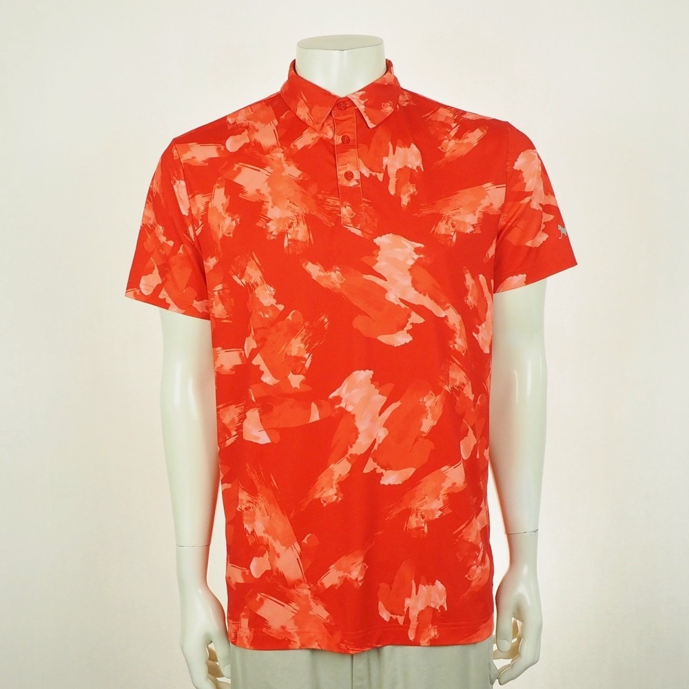 Birdie Bound Golf Polo Shirt Mens Medium Orange AOP Print Performance Blend